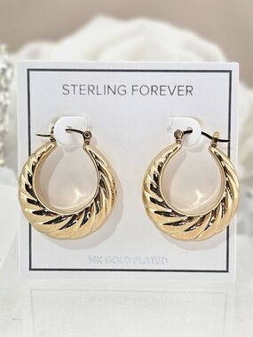 Sterling Forever 14k Gold Plated Caroline Textured Hoop Earrings Shiny Chunky